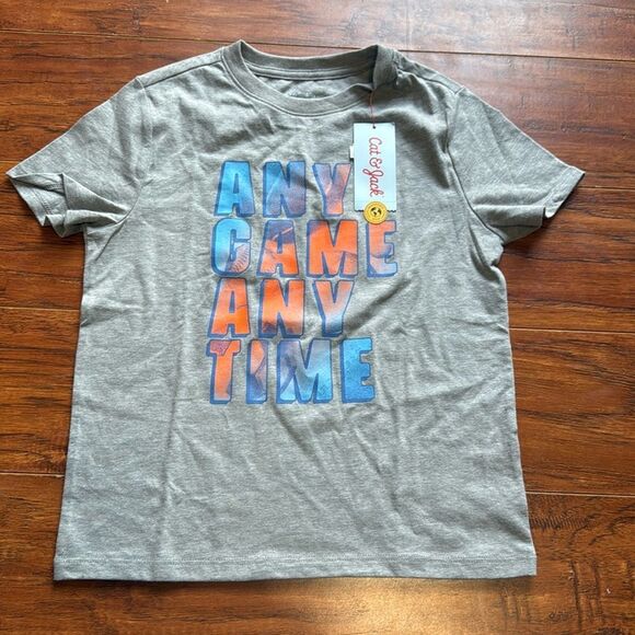 NWT Cat & Jack XS (4/5) Short Sleeve Crewneck T-Shirt Any Game Any Time Shirt - Picture 2 of 7